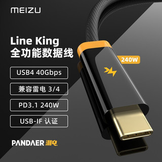 MEIZU 魅族 PANDAER Line King 240W 数据线 黑色 0.9米 至高40Gbps传输/8K分辨率 USB4