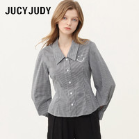 JUCY JUDY 早秋女士法式长袖衬衫复古修身翻领泡泡袖衬衣JUWS321B
