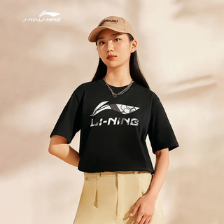 LI-NING 李宁 短袖男女同款纯棉t恤国潮运动上衣宽松薄款情侣装夏装半袖男