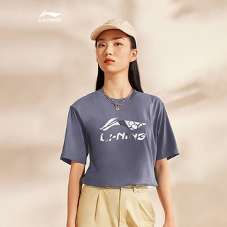 LI-NING 李宁 短袖男女同款纯棉t恤国潮运动上衣宽松薄款情侣装夏装半袖男