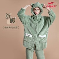 长毛绒女士家居服可外穿动物造型连帽睡衣