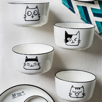 摩登主妇 原创猫记陶瓷碗创意个性家用米饭碗单个日式6个装