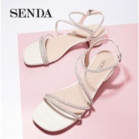 SENDA 森达 夏季新款商场同款时尚小米珠粗跟休闲女凉鞋4T230BL1