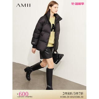 AMII 2022年冬新款石墨烯里布白色羽绒服女面包服一手长上衣 黑色 155/80A/S