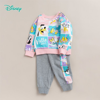 Disney 迪士尼 女童圆领长袖卫衣套装 221T1395 2件套 粉色  90cm
