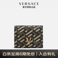 VERSACE 范思哲 女士V字钱夹卡包 奢侈品 DPDG704V-1A01444-5B15V-OS黑色+黄褐色-金色OS