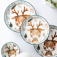 O’MIN 奥秘 小鹿系列碗盘碟家用北欧风简约陶瓷创意吃饭碗盘子小清新网红餐具
