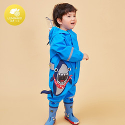 lemonkid 柠檬宝宝 LK2201005 儿童连体雨衣 卡尔搞怪海盗鲨 XL