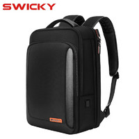SWICKY 男士双肩包大容量商务立体定型通勤背包都市上班牛皮防泼水笔记本电脑包 黑色
