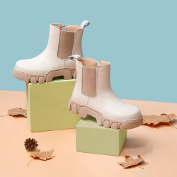 哈森童鞋_harson 哈森 22秋新品儿童厚底烟筒靴女童马丁靴皮靴切尔西