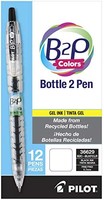 PILOT 百乐 B2P 彩色 - Bottle to Pen,可更换笔芯和可伸缩中性笔,由回收瓶制成,精细笔尖,黑色 G2 墨水/透明笔筒,12 支(36629)