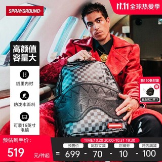 SPRAYGROUND 格子鲨鱼嘴潮流大容量休闲双肩包男大学生学生书包15.6英寸电脑包百搭棋盘格 黑灰