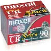 Maxell 108562 低噪音表面90分钟的录音时间盒式录音带，非常适合日常录音（5包）保护套