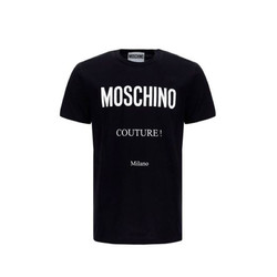 MOSCHINO 莫斯奇诺 男士黑色经典徽标印花短袖T恤 0719-2040