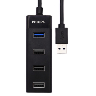 PHILIPS 飞利浦 USB分线器3.0 高速4口扩展坞2.0HUB集线器 笔记本电脑转接头一拖多接口转换器0.2米SWR1529B