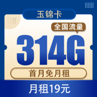 中国电信 玉锦卡19元314G全国流量不限速（首月免月租）