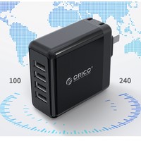 ORICO 奥睿科 多国转换插头充电器4口智能-黑色