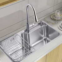 KOHLER 科勒 304不锈钢加厚水槽洗碗池台上台下洗菜盆水龙头套装 K-26957T-2KD单槽抽拉龙头套餐