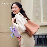 HONGU 红谷 包包2022新款牛皮单肩手提包今年通勤大容量斜挎水桶包女士包