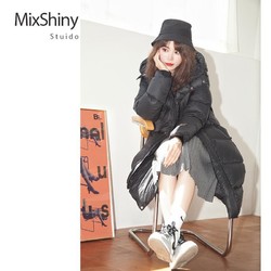 MixShiny黑金款白鸭绒羽绒服女长款370g以上加绒保暖冬季加厚外套