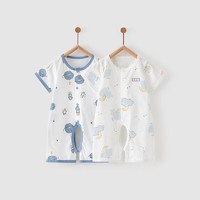 Tongtai 童泰 夏季1-18个月婴儿男女宝宝衣服纯棉短袖开裆哈衣连体衣2件装