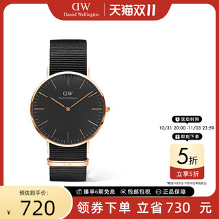 Daniel Wellington DW00100148 男士手表 (圆形、其它、黑色)