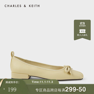 CHARLES & KEITH CHARLES＆KEITH2021春新品CK1-70380847女士蝴蝶结饰方头低跟单鞋 Yellow黄色 35