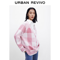 URBAN REVIVO UR2022春新品女装时尚气质格子宽松V领针织外套WU05R9DN2001