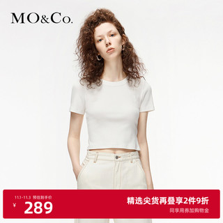 MO&Co. 摩安珂 三公里生活圈MOCO春夏新品图案章仔短款针织短袖T恤上衣女 摩安珂 MBO1TEE012 本白色2 S/160