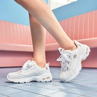 SKECHERS 斯凯奇 女鞋丝带蝴蝶结熊猫鞋小白鞋厚底休闲鞋11976-WGD