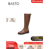 BASTO 百思图 2022冬季新款商场同款时尚潮流骑士靴瘦瘦靴女长靴MD550DG2 棕色 39