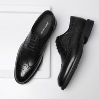皮尔·卡丹 皮鞋男2022新款格纹牛皮雕花皮鞋商务职场正装男鞋布洛克鞋