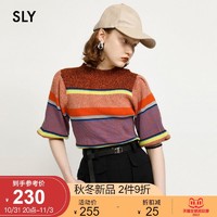 SLY 斯赖 秋季新款复古彩色条纹泡泡袖针织上衣女030EAY70-1440