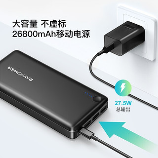 睿能宝（RAVPower） 20000毫安充电宝多协议苹果安卓通用大容量快充20W便携移动电源数显 2.68万毫安黑色