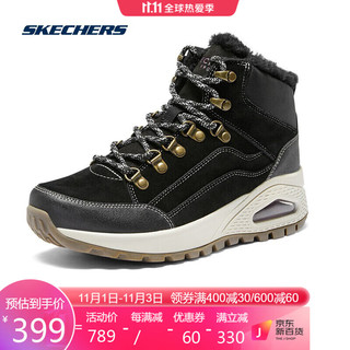 SKECHERS 斯凯奇 冬季休闲高帮鞋女加绒厚底增高运动鞋155224 BLK黑色 37