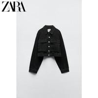 ZARA 秋冬新款 TRF 女装 黑色短款牛仔夹克外套 8197279 800