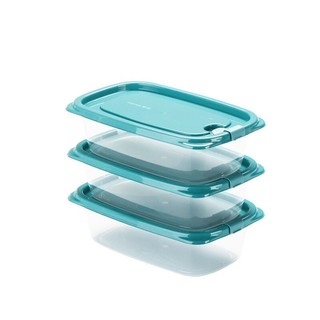 CHAHUA 茶花 带盖冰箱收纳盒长方形食品冷冻盒厨房收纳保鲜塑料储物盒 蓝色三个装