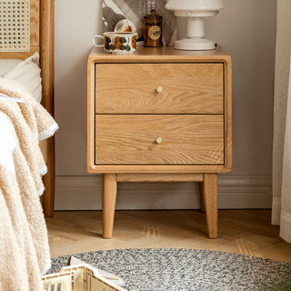 实木床头柜现代简约橡木床边小柜子北欧卧室原木储物柜 原木色两抽床头柜0.4米