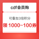 三重优惠！抢cdf会员购1000-100全品类券