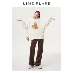 LIME FLARE 莱茵福莱尔 莱茵LIME FLARE2022秋季新款圆领小熊休闲百搭长袖卫衣宽松简约上衣设计感女 象牙白色 155/76A/S