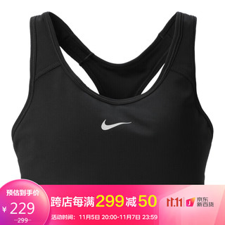 NIKE 耐克 女子 紧身服 AS NIKE SWOOSH BRA PAD 中强度支撑 运动服 BV3637-010 黑色 L码