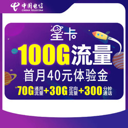CHINA TELECOM 中国电信 星卡39月租（含费）版 100G+300分钟通话 套餐20年不变 首月体验 流量王卡 上网卡 低月租 电话卡