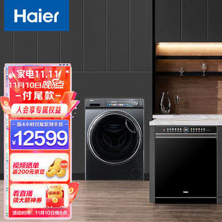 Haier 海尔 15套晶彩双面洗洗碗机智能变频一级水效W5000 +10公斤滚筒全自动洗衣机EG100HMATE81SU1