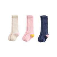 马克珍妮 女童中筒袜 TP210865 3双装 粉白蓝