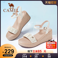 CAMEL 骆驼 女鞋2022年夏季新款羊皮一字带高跟罗马凉鞋女真皮坡跟凉鞋女