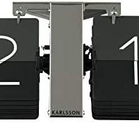KARLSSON 翻转无盒时钟，铬架，钢制，黑色，8.5 x 36 x 14厘米