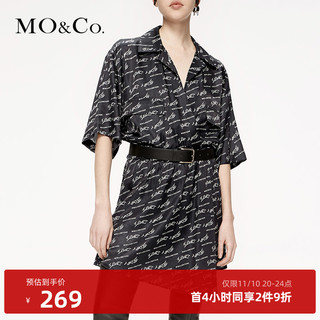 MO&Co. 摩安珂 MOCO2019秋季新品收腰字母印花连衣裙MAI3DRS040
