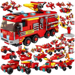 亲子会员：星涯优品 消防车拼装积木 消防洒水救援车