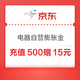 京东电器自营膨胀金活动 充500赠15/充2000赠60元