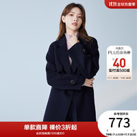 Roem 时尚秋冬简约纯色百搭 通勤优雅气质舒适保暖毛呢大衣外套 西装领商务休闲宽松韩版 藏青色 170/L